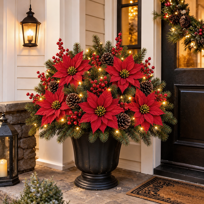 🏆2026 Christmas Sale 50% OFF🎄Pre-Lit Artificial Christmas Poinsettia Basket