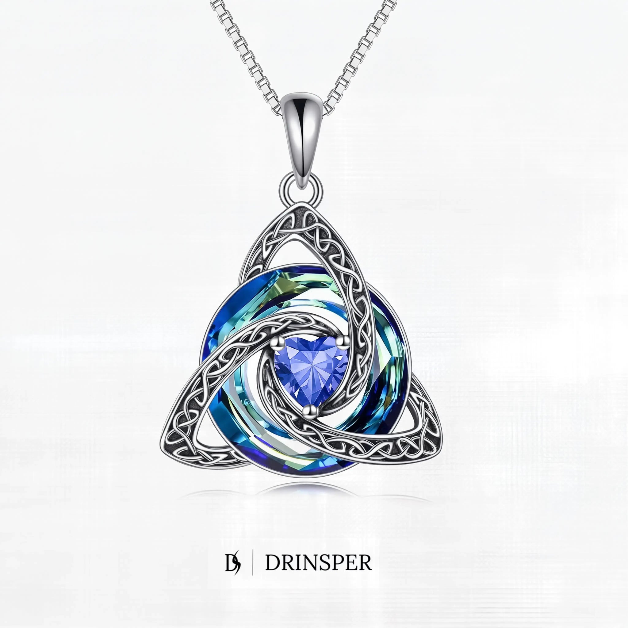Birthstone Celtic Trinity Knot Necklace – Silver-Plated Crystal Pendant Jewelry