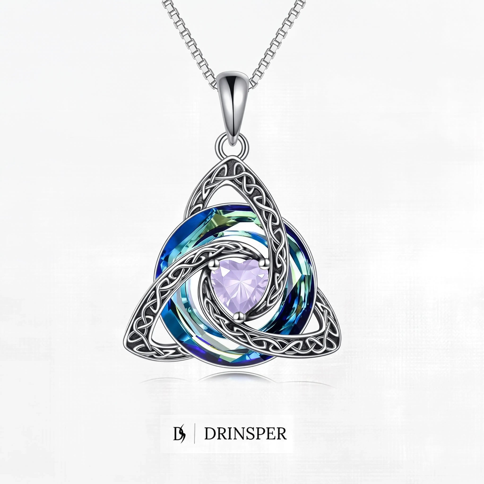 Birthstone Celtic Trinity Knot Necklace – Silver-Plated Crystal Pendant Jewelry