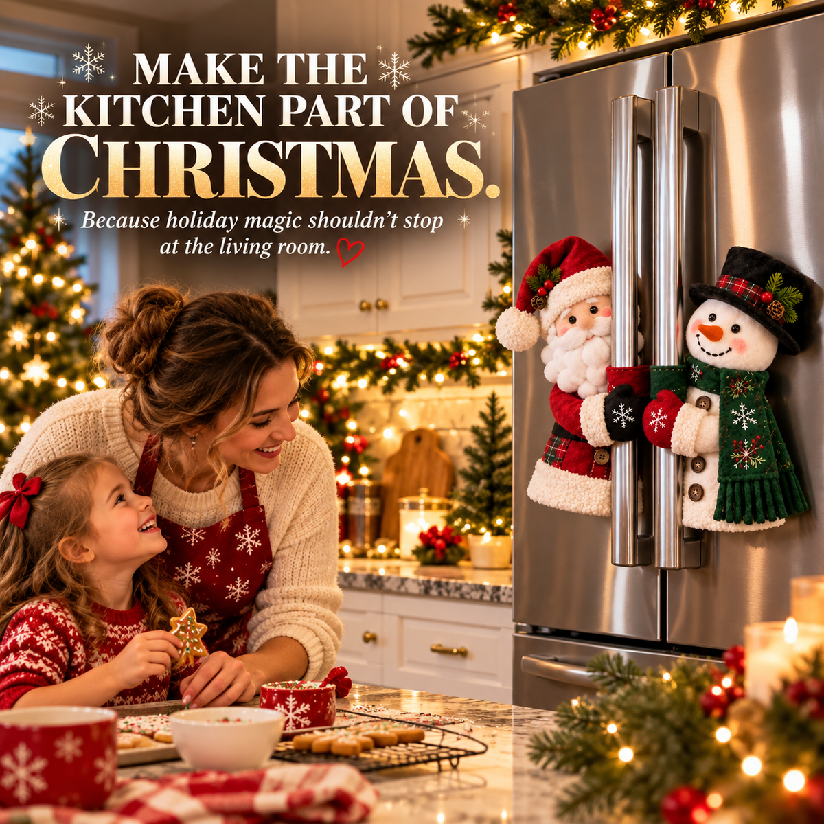 Christmas Santa & Snowman Refrigerator Handle Covers