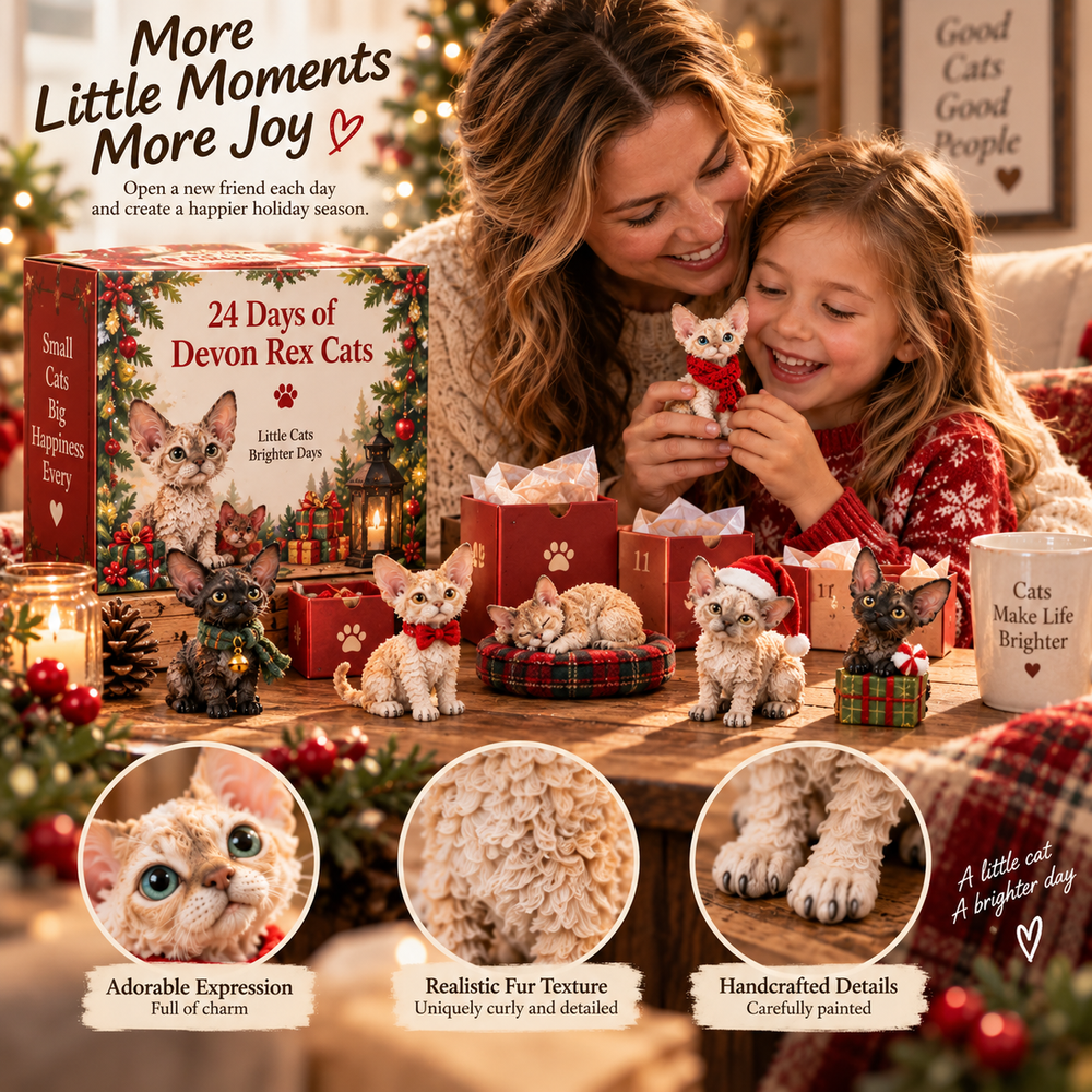Mother and daughter enjoying Devon Rex Christmas cat Advent surprises together