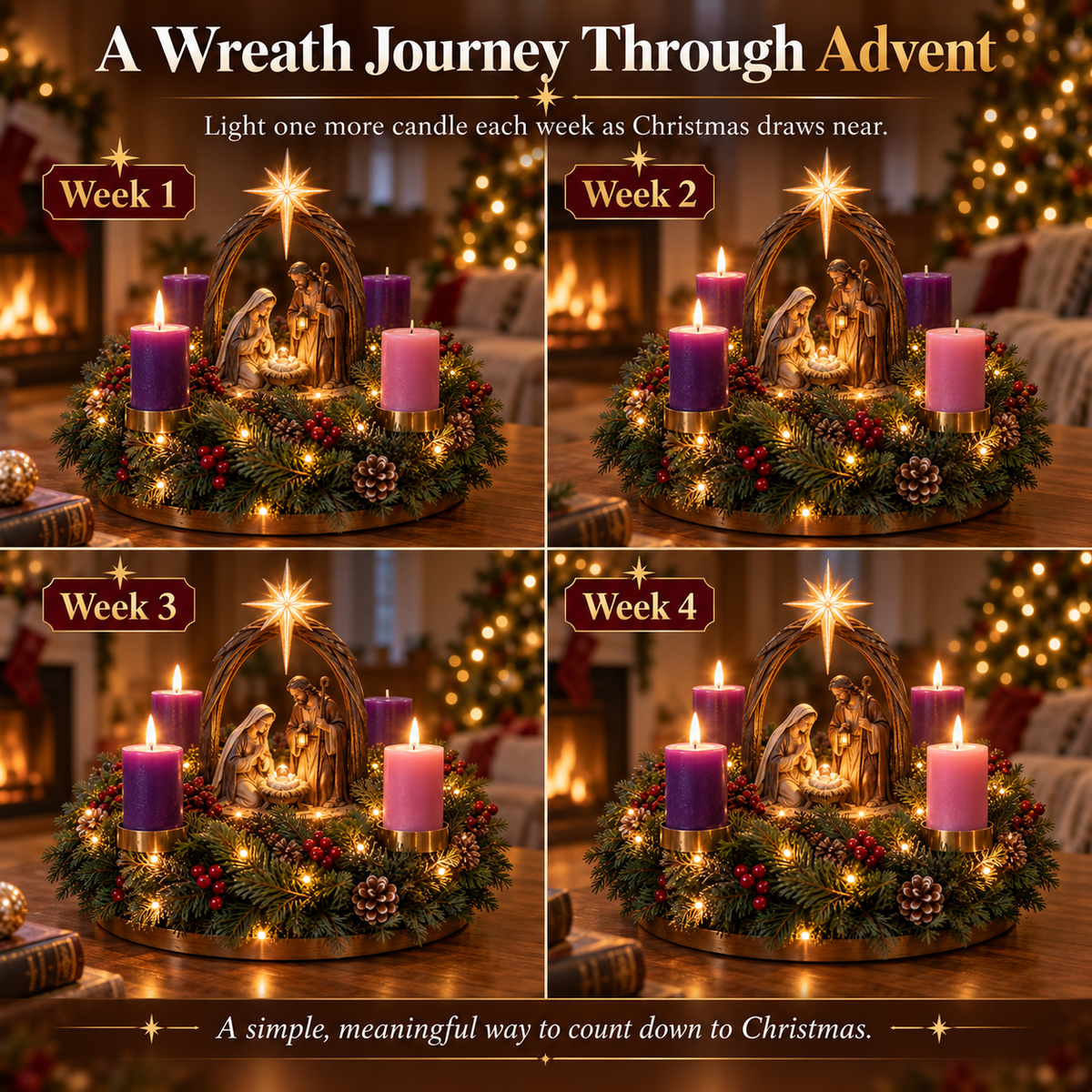 ✝️ Lighted Nativity Advent Wreath – A Sacred 4-Week Christmas Tradition🕯️