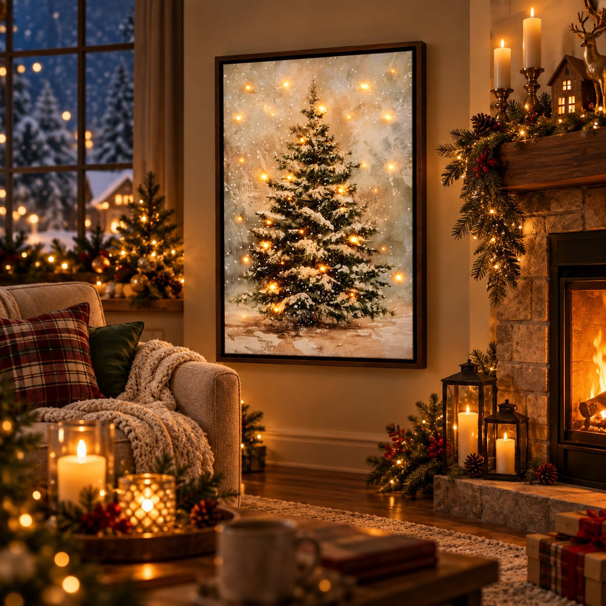 ✨Winter Woodland Light Wall Art LED Illuminated Canvas Decor for Living Room & Holiday Interior Styling