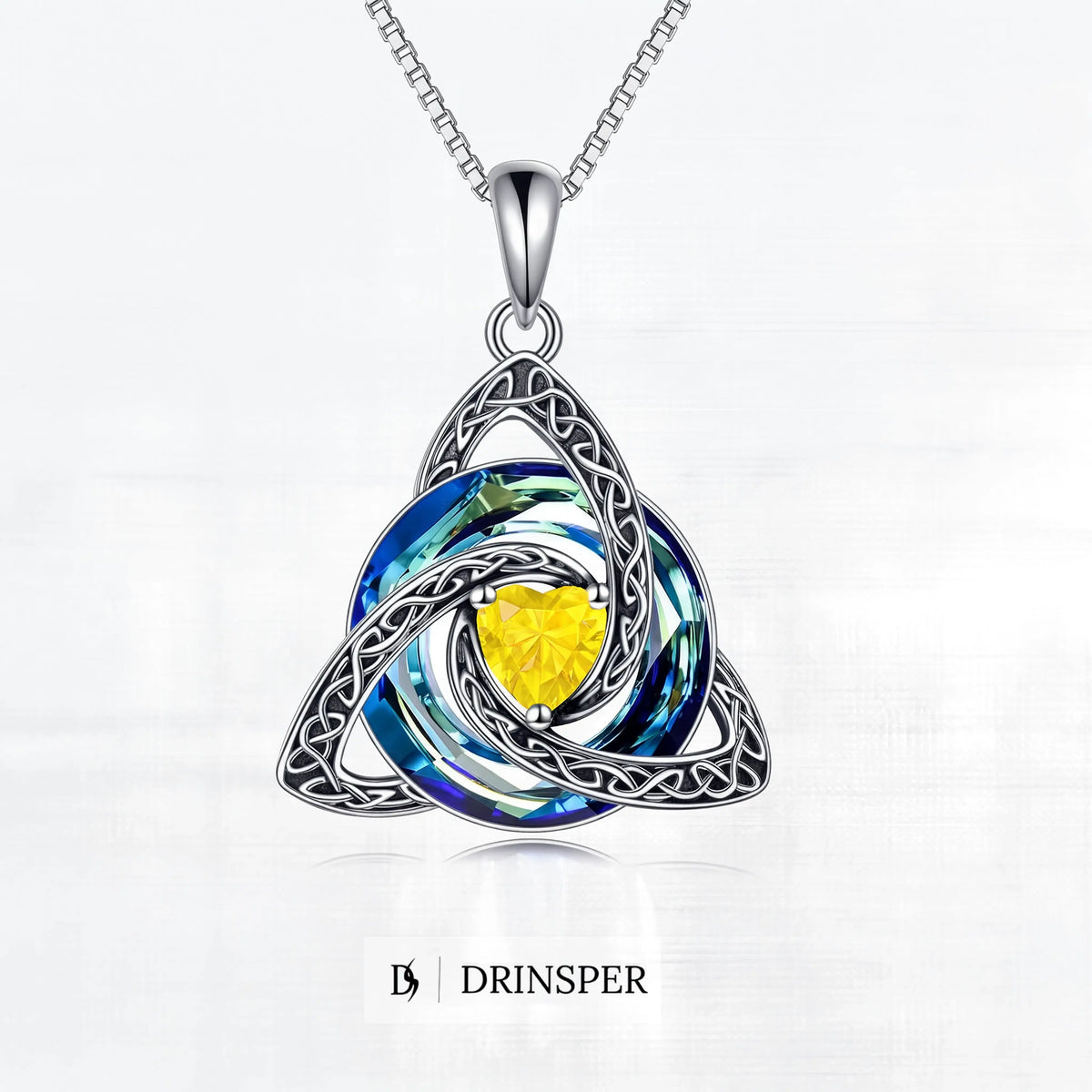 Birthstone Celtic Trinity Knot Necklace – Silver-Plated Crystal Pendant Jewelry