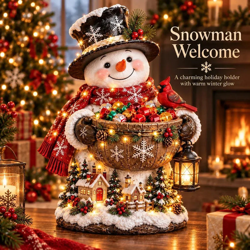Snowman Welcome Christmas Candy Bowl