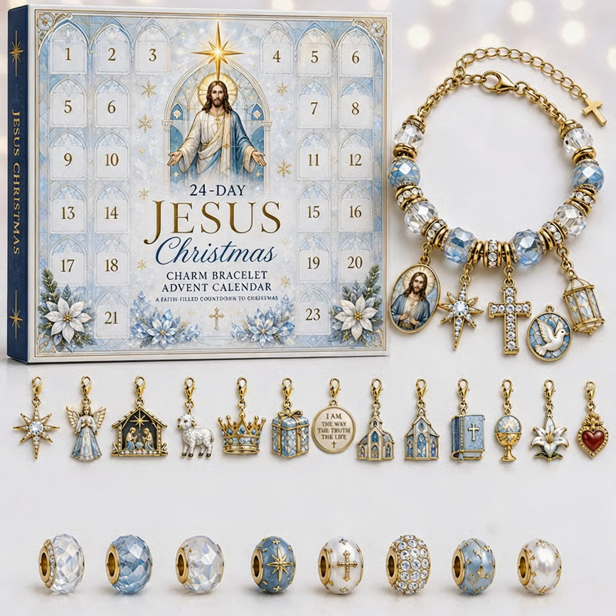 ⏳ Last Day 54% OFF – ✝️ 24-Day Christian Christmas Charm Bracelet Advent Calendar | 16 Faith-Inspired Charms & 8 Decorative Beads to Build a Meaningful Keepsake Bracelet 🎄