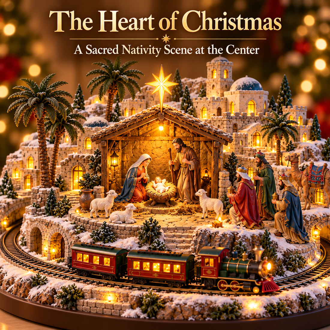 Nativity manger scene with Mary Joseph and baby Jesus
