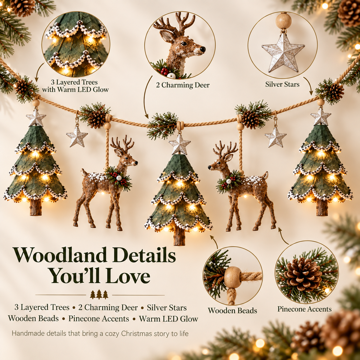 🎄 LIMITED-TIME 50% OFF | Lighted Woodland Christmas Garland™ – Enchanted Forest Holiday Decor with Warm Festive Glow
