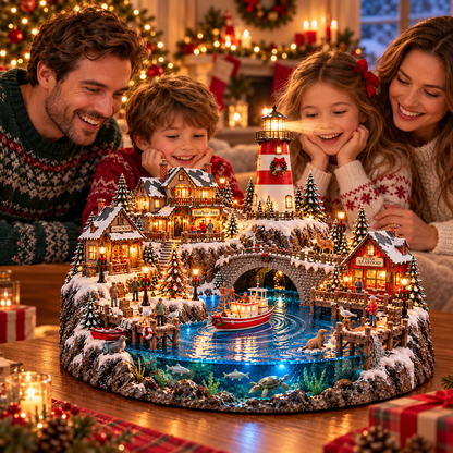 🔥 LAST DAY 50% OFF 🔥 Harborlight Christmas™ — Lighted Coastal Village with Lighthouse, Fishing Boat & Underwater Scene ✨