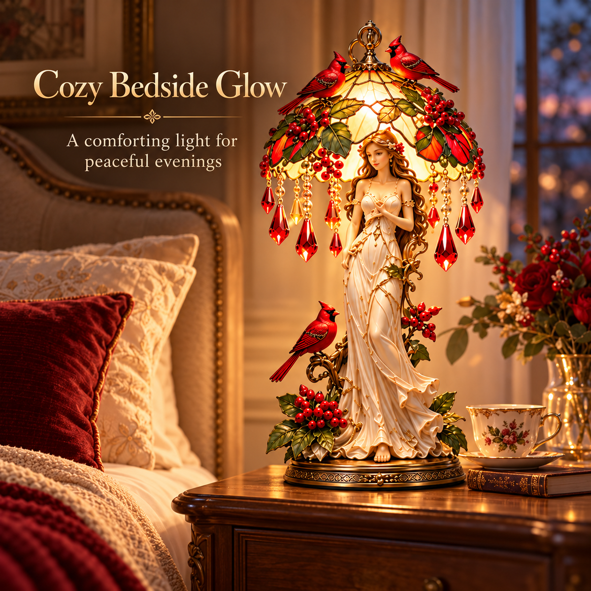 🎄 Cardinal Christmas Goddess Glow™ – Lighted Holiday Table Décor
