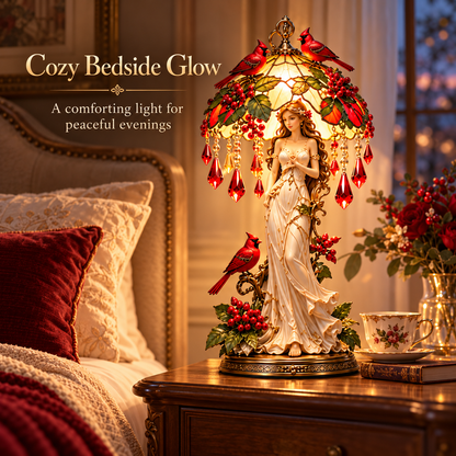 🎄 Cardinal Christmas Goddess Glow™ – Lighted Holiday Table Décor