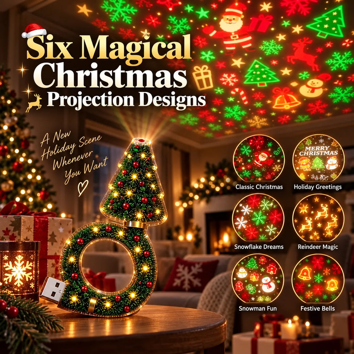 ✨Christmas Ceiling Projector Light – 6 Festive Holiday Scenes in One Magical Lamp