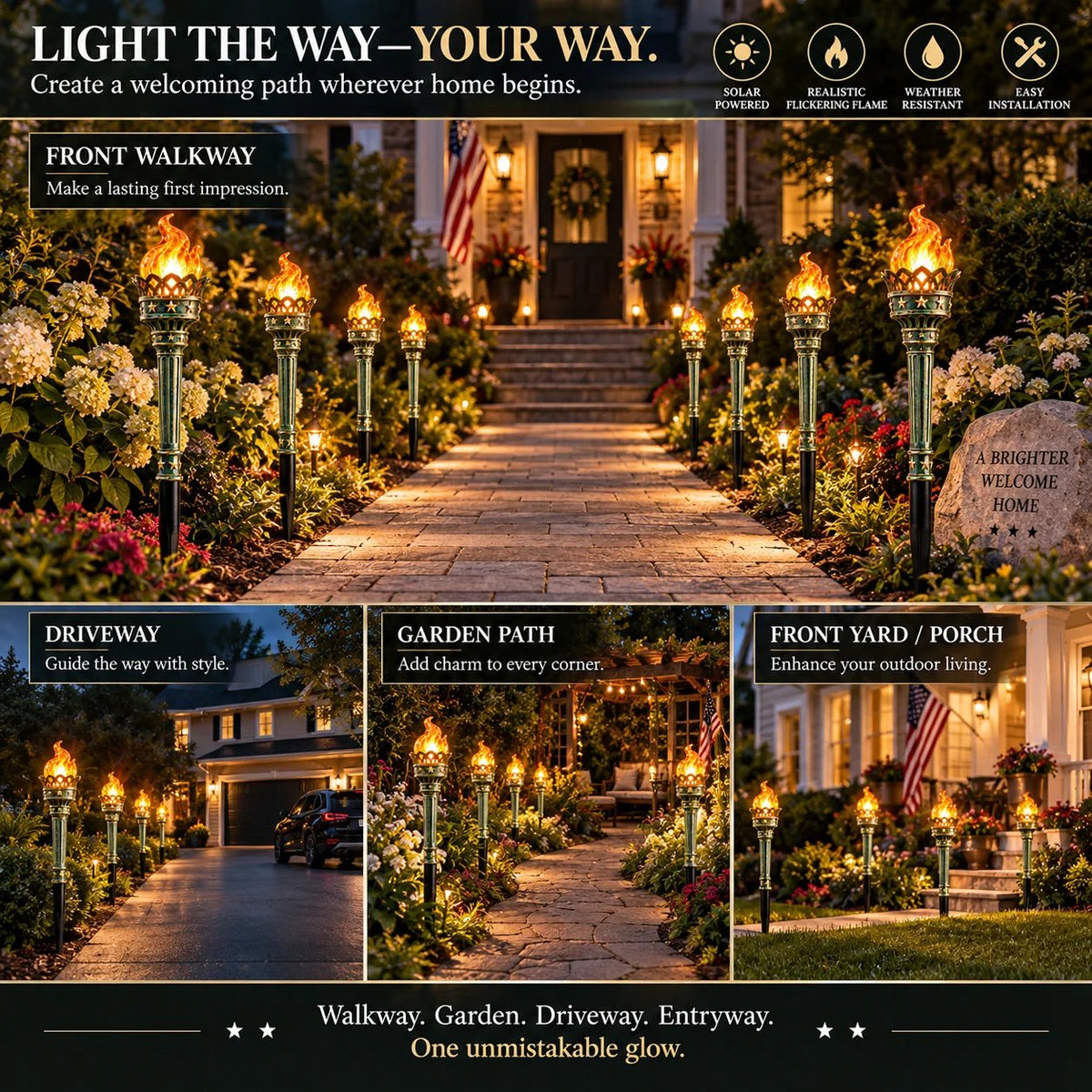 Liberty Flame – Solar Flickering Torch Pathway Lights