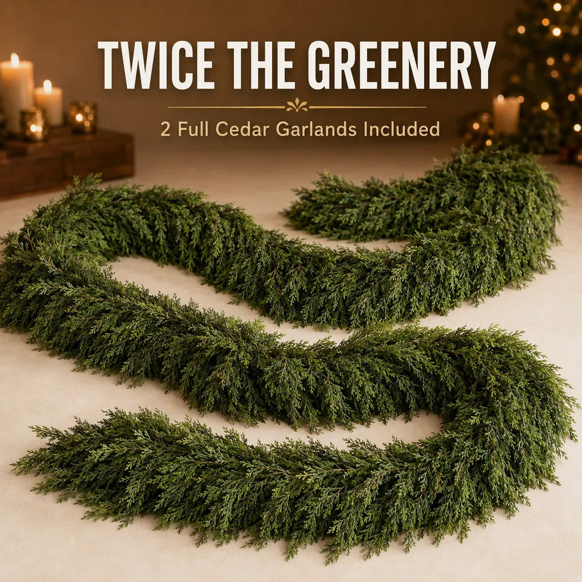 🎄 LAST DAY 50% OFF | 2-Pack Real-Touch Cedar Christmas Garland – Lush Evergreen Holiday Greenery for Mantel, Staircase & Doorway