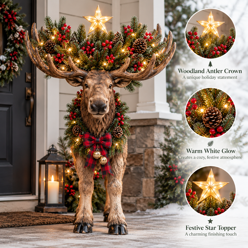 Woodland Christmas moose decoration for a festive entrance