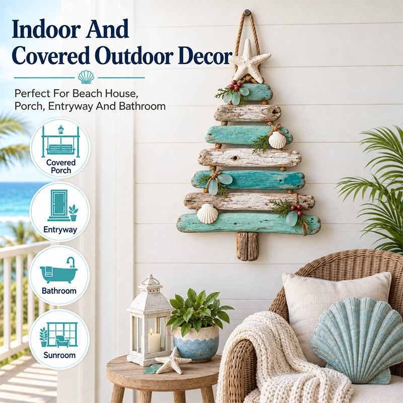🌊🎄 Coastal Christmas Driftwood Tree – Lighted Beach House Wall Decor