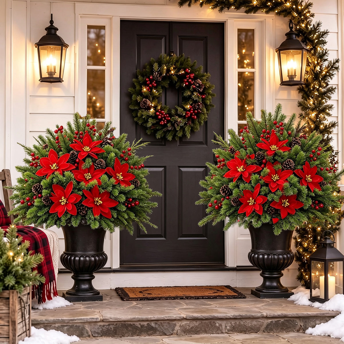 🏆2026 Christmas Sale 50% OFF🎄Pre-Lit Artificial Christmas Poinsettia Basket