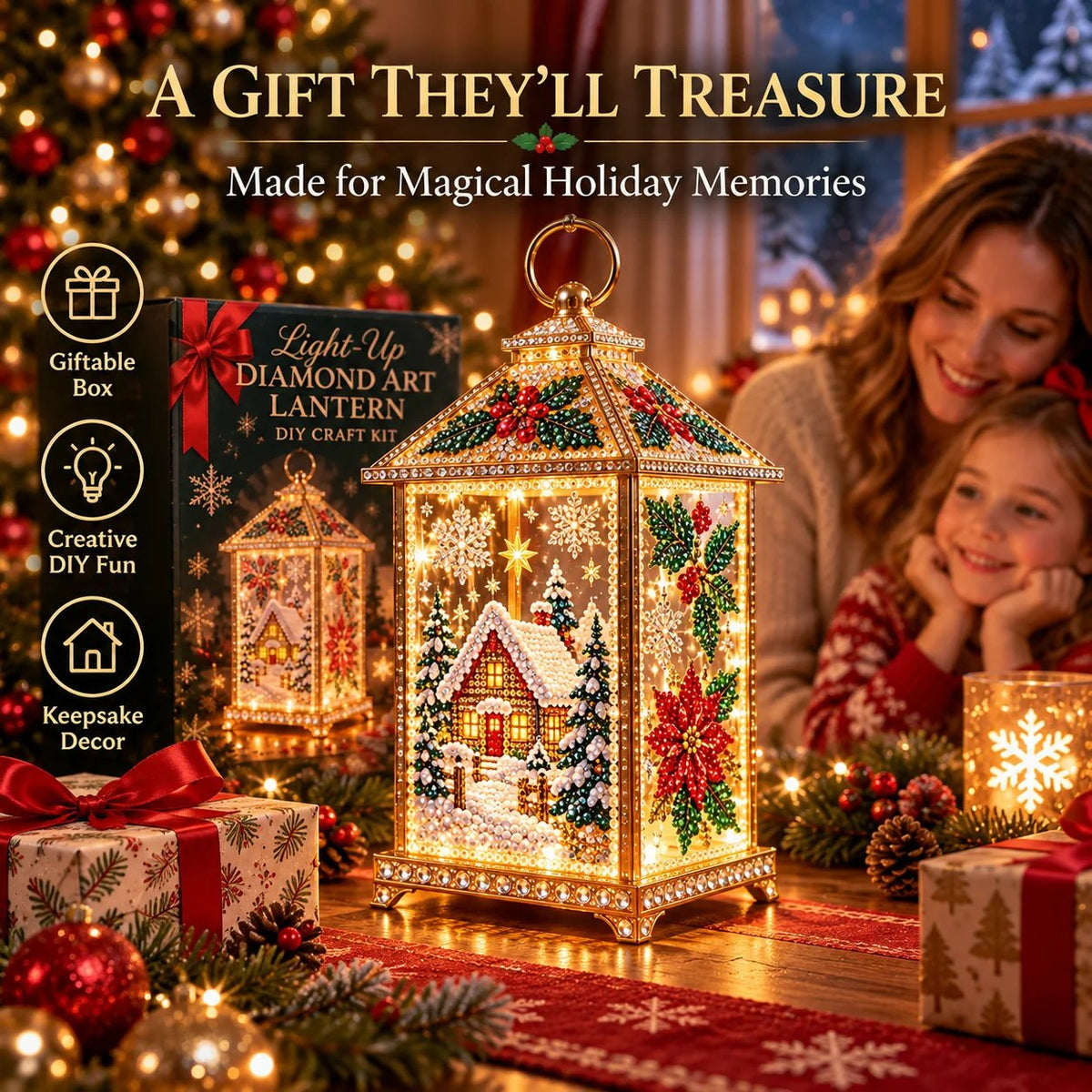 Light-Up Diamond Art Lantern Christmas gift for mother and child