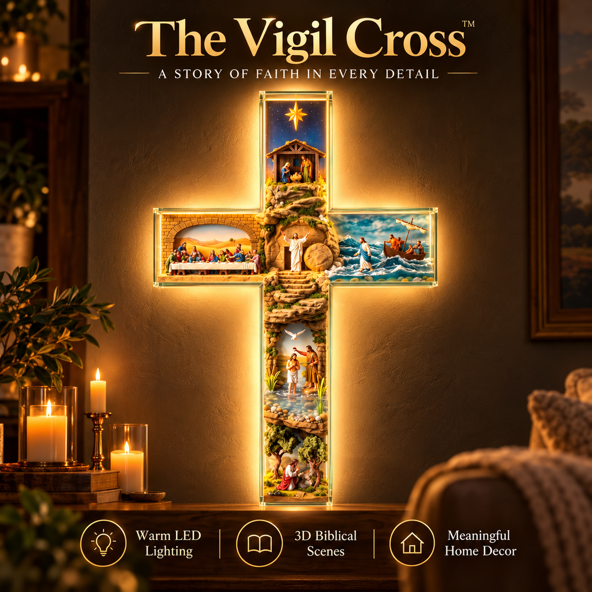 The Vigil Cross illuminated biblical wall cross