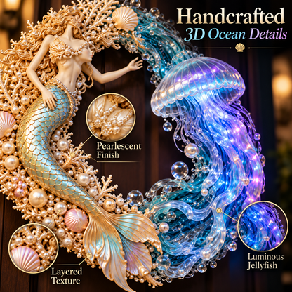 🌊 Ocean Enchantment – Lighted Mermaid & Jellyfish Wreath