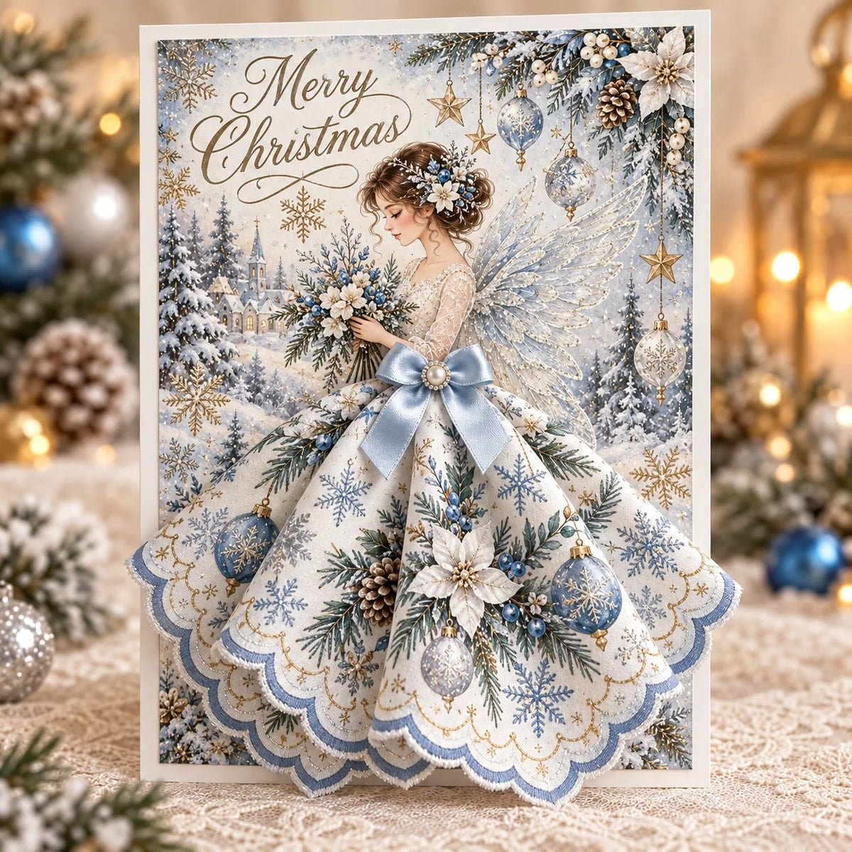 Winter blue Christmas Angel Greeting Card