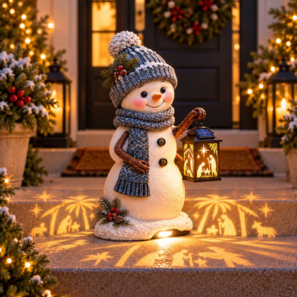 ⛄✨ Snowman Nativity Glow™ – Solar Christmas Step Light with Holy Family Projection 🎄 ✝️