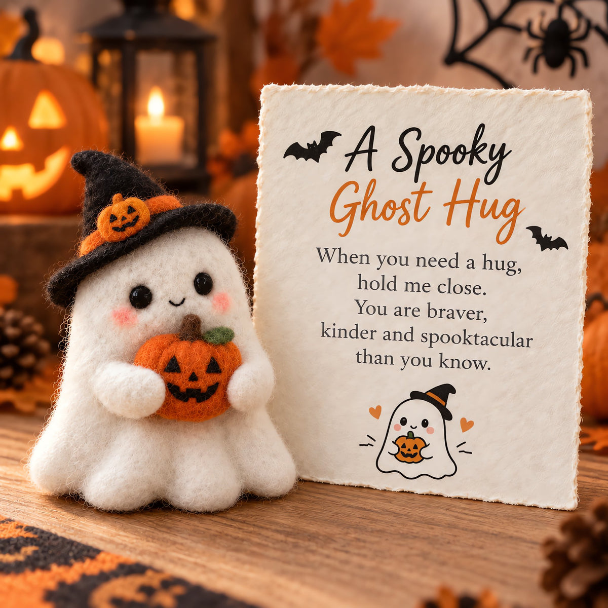 🔥LAST DAY 50% OFF - 👻 A Little Ghost Hug, Soft Felt Ghost With Heart & Message Card, Sentimental Thinking‑of‑You Keepsake | Comfort Encouragement Gift for Friends