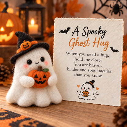 🔥LAST DAY 50% OFF - 👻 A Little Ghost Hug, Soft Felt Ghost With Heart & Message Card, Sentimental Thinking‑of‑You Keepsake | Comfort Encouragement Gift for Friends