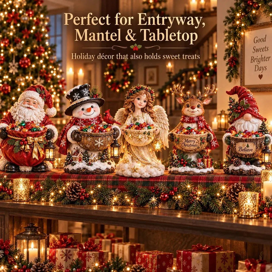 Christmas candy bowls displayed as holiday decor