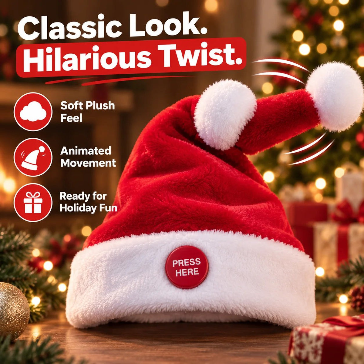 Red and white singing dancing Santa hat