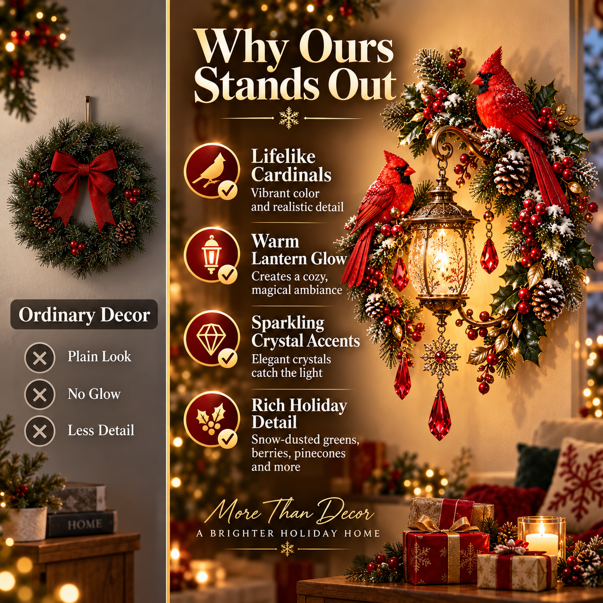 🔥Last Day 50% OFF🔥Cardinal Christmas Lantern Glow™ – Lighted Holiday Wall Decor🔥