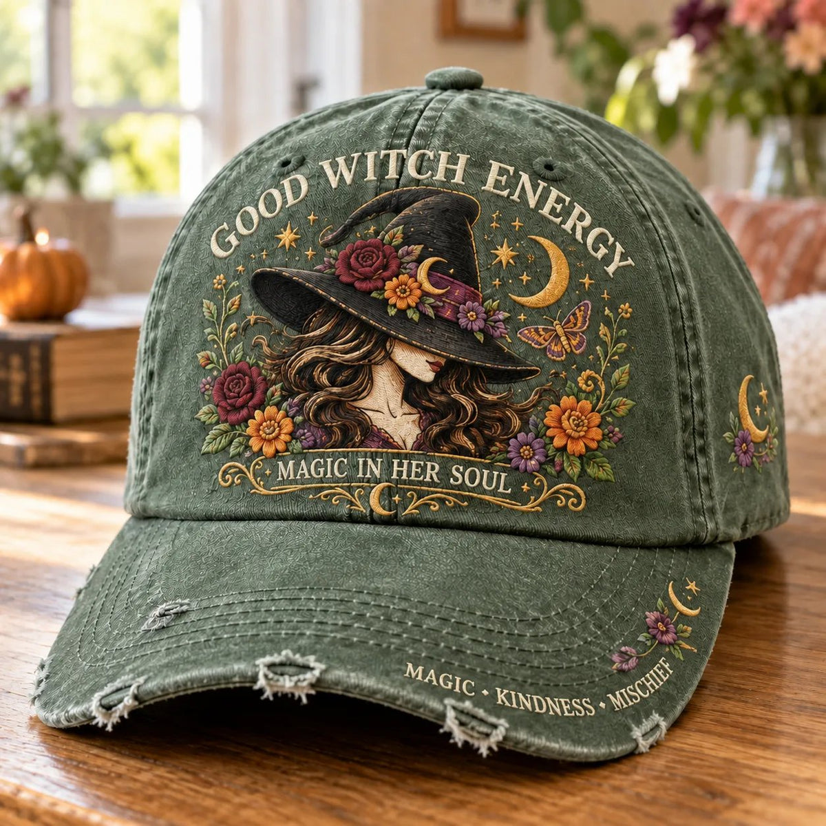 🔥 🌙 Good Witch Energy Floral Witch Baseball Cap