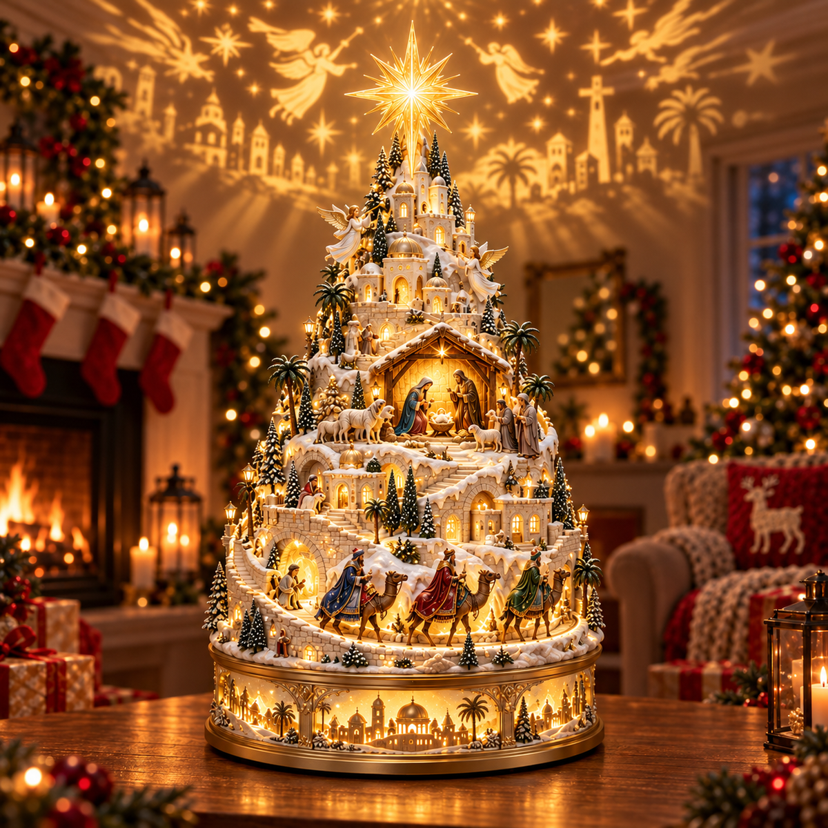 🌟 Illuminated Nativity Village Tree – Lighted Christian Christmas Centerpiece ✨