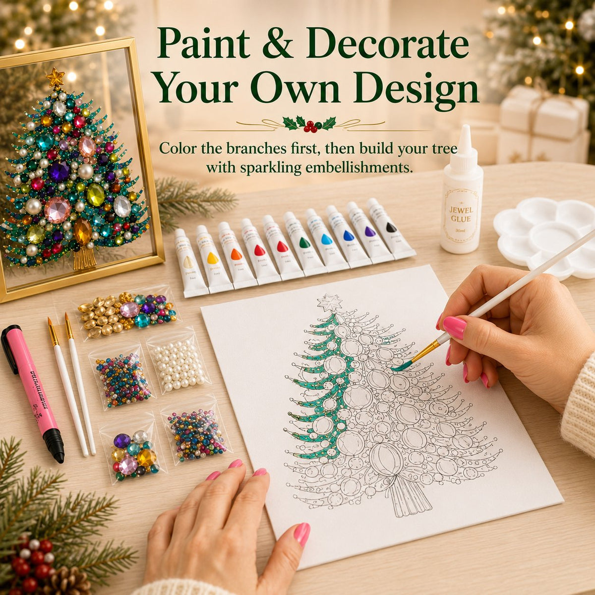 🎄 Beginner-Friendly Jeweled Christmas Tree DIY Kit | Easy to Make, Beautiful to Display 💎✨