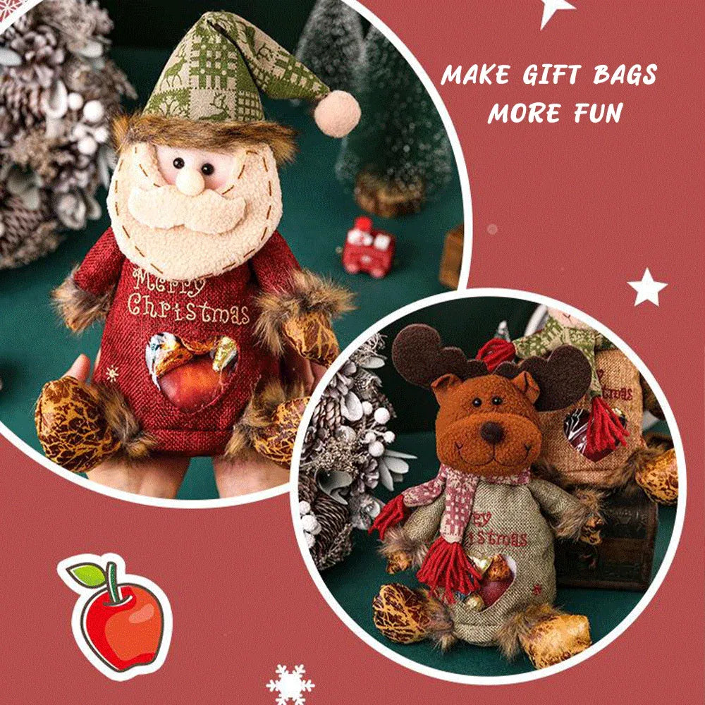 Christmas character gift bags under Christmas tree