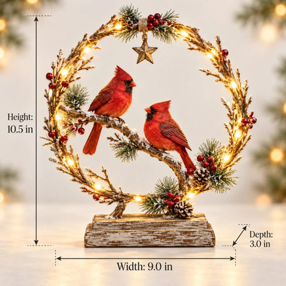 🔥Last Day 60% OFF -Lighted Cardinal Tabletop Decor, Rustic Red Cardinal Pair with Warm LED Lights