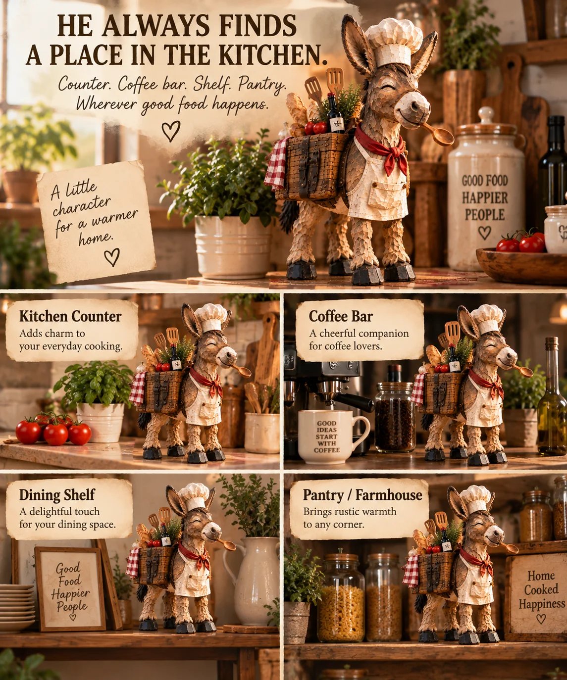 Donkey chef displayed on kitchen counter coffee bar shelf and pantry
