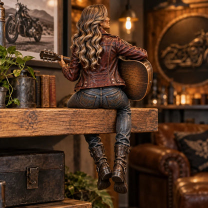 🔥 LAST DAY 50% OFF 🔥🏍️ Old Biker Soul™ – “Women Ride Too” Shelf-Sitter Figurine with Silver Hair, Leather-Look Jacket & Motorcycle Helmet ✨