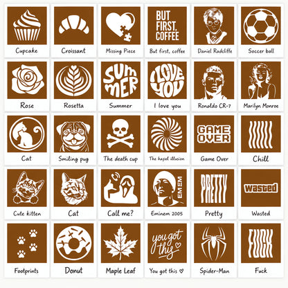☕ Instant Latte Art Creator | Latte Art with 30 Stencils | One‑Press Coffee Foam Pattern Maker for Home Barista