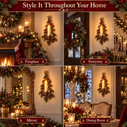 🎄 Heritage Evergreen Candle Sconce™ – Vintage Christmas Wall Glow