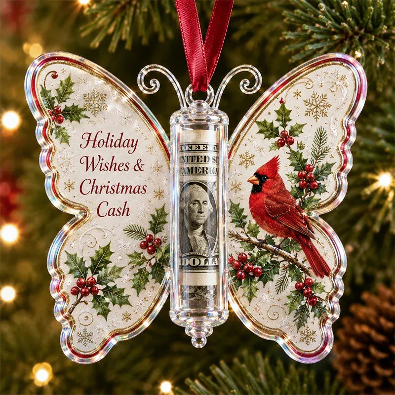 🎄🦋 Christmas Cash Gift Butterfly Ornament – Holiday Money Holder Keepsake 💵✨