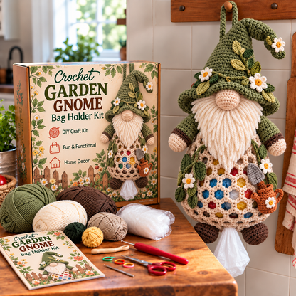 🔥 BUY 3 GET 1 FREE 🔥- 🧶 Gnome Kitchen Keepers | Crochet Bag Holder Collection 🌿