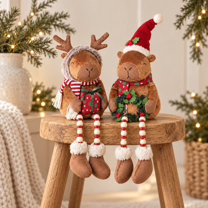 🎄 Christmas Capybara Couple™ – Cute Dangling Legs Plush Shelf Sitters | Cozy Holiday Decorations & Christmas Gifts 🎁