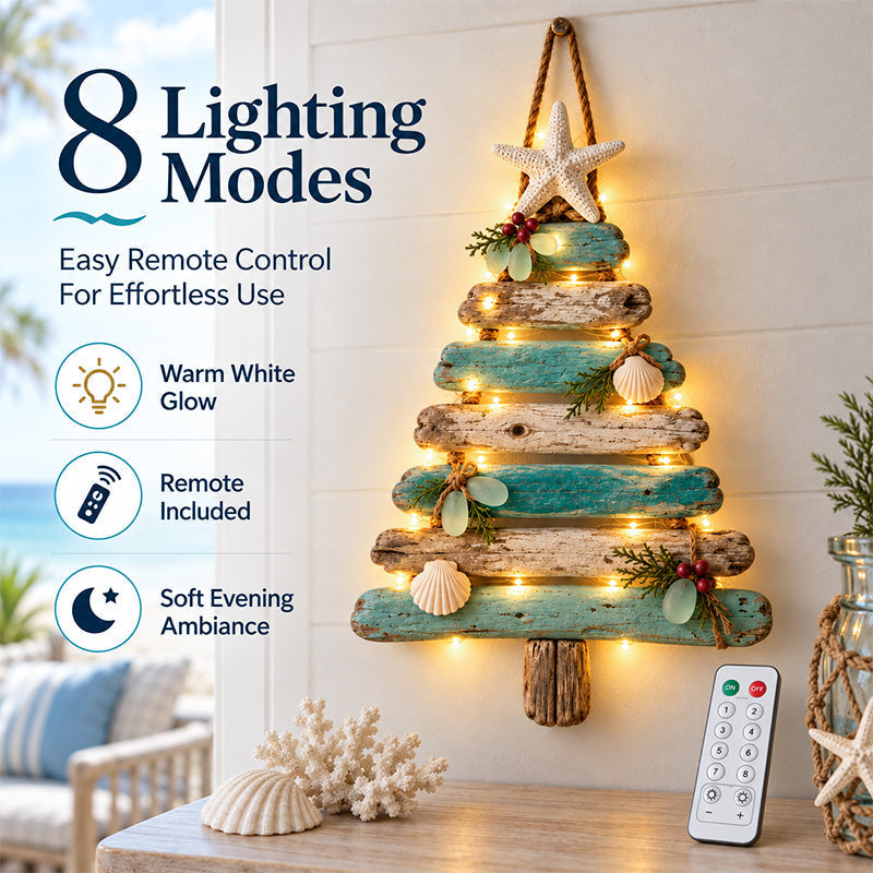 🌊🎄 Coastal Christmas Driftwood Tree – Lighted Beach House Wall Decor