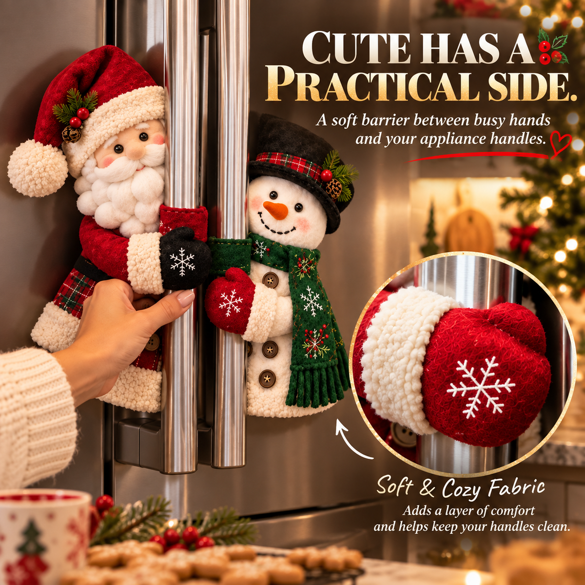 Christmas Santa & Snowman Refrigerator Handle Covers