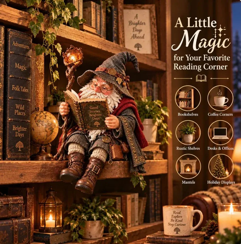 🔥LAST DAY 49% OFF-🧙‍♂️ The Wandering Scholar Gnome – Enchanted Reading Wizard Figurine