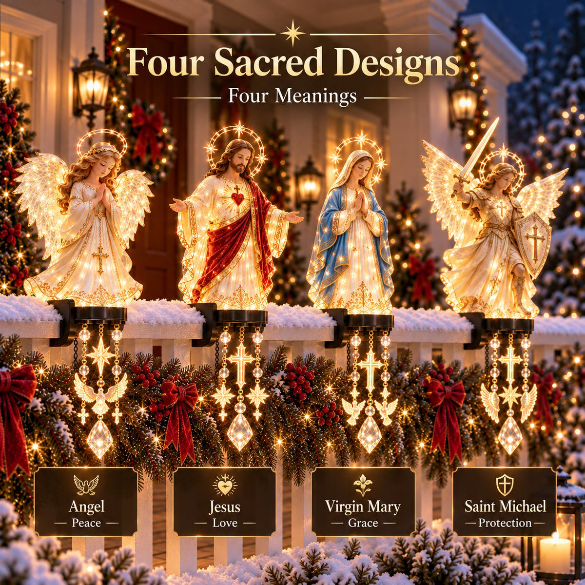 Complete sacred Christmas collection on railing