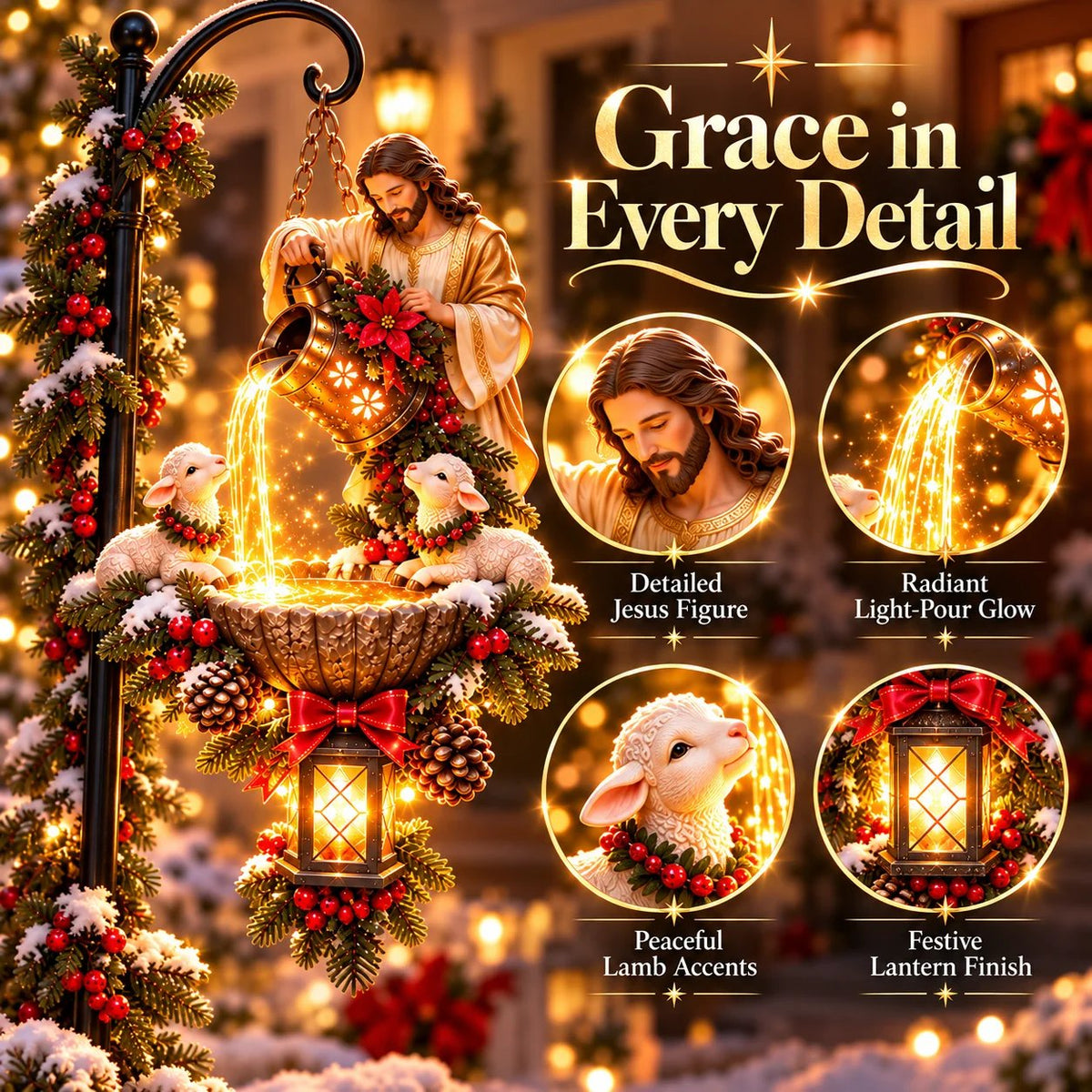 ✝️ Jesus Blessing Lighted Hanging Fountain™ – Christian Christmas Garden Decor