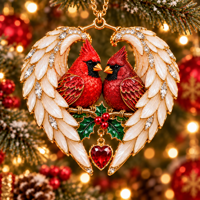 Cardinal Pair Angel Wing Ornament