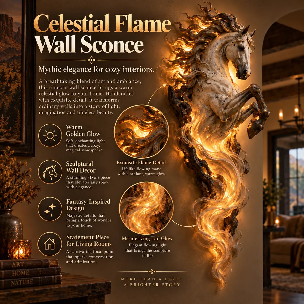 🔥Last Day 49% OFF -🦄 Celestial Flame Unicorn Wall Sconce – A Magical Guardian Awakens on Your Wall